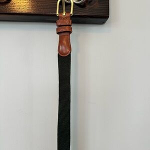 Vintage Coach Hunter Green Linen and brown leather belt